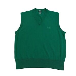 HUGO BOSS 100% Wool Green V Neck Sweater Vest Size M